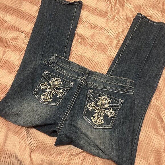 Cato Bootcut Jeans Size 12 Rhinestone Cross Studded Back Pocket Bling - Picture 4 of 8
